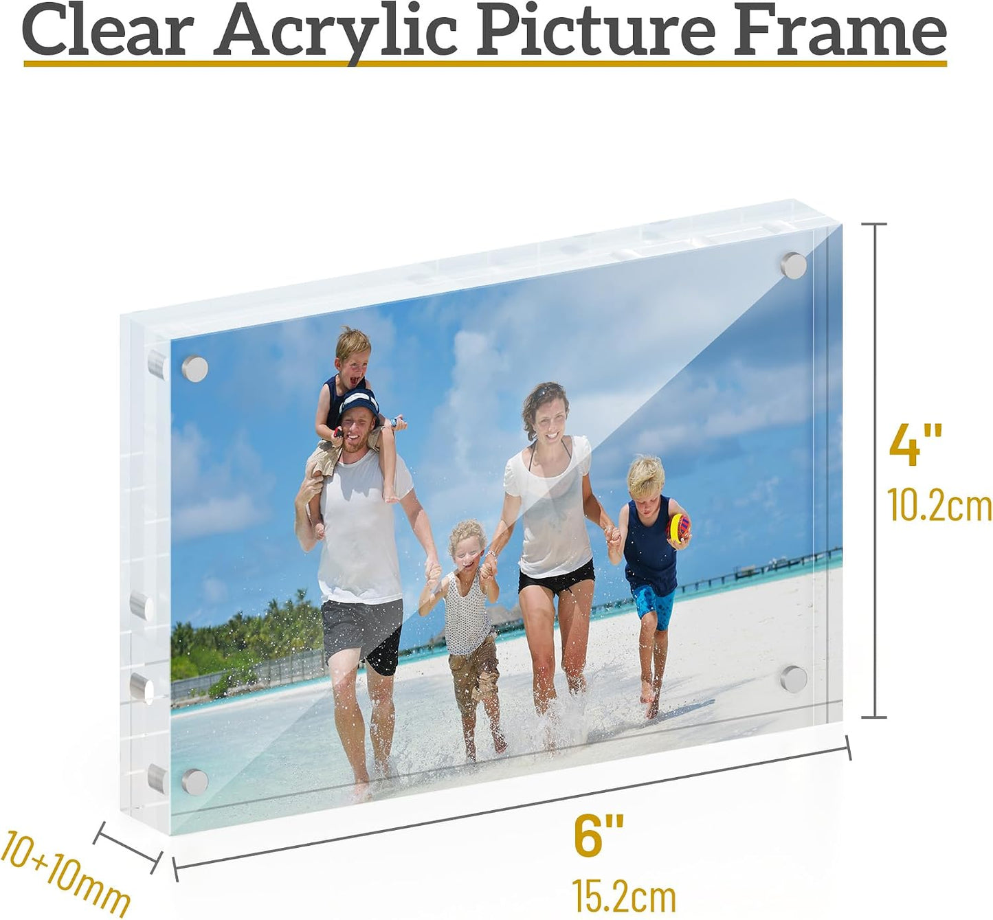 ATZYmolin 3 Pack 4x6 Acrylic Picture Frame, Magnetic Double Sided | Magnetic Double Sided Display, 20% Thicker