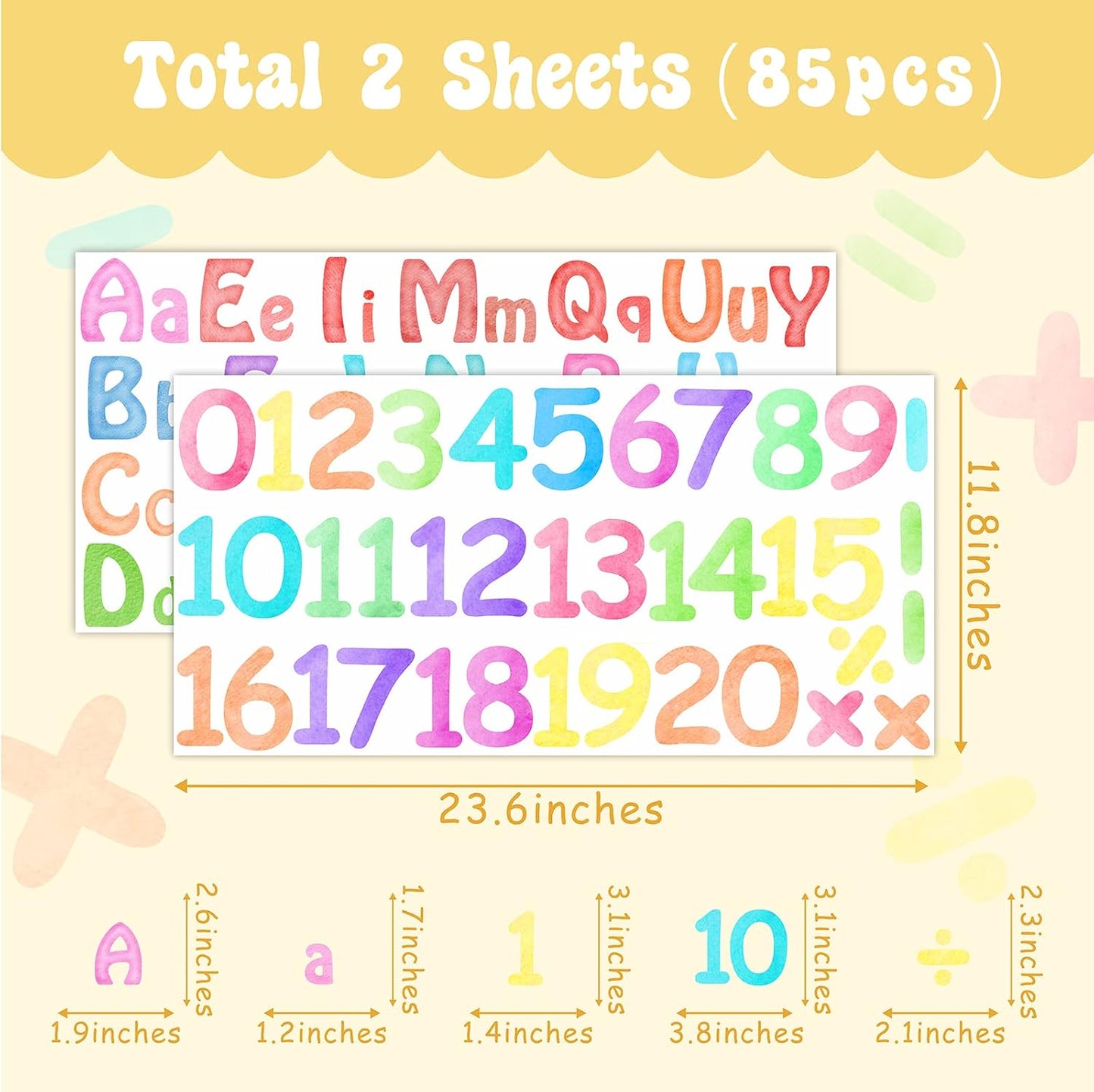 Number Alphabet Wall Decals Letters Wall Decal Alphabet ABC Learning Stickers Colorful / Watercolor