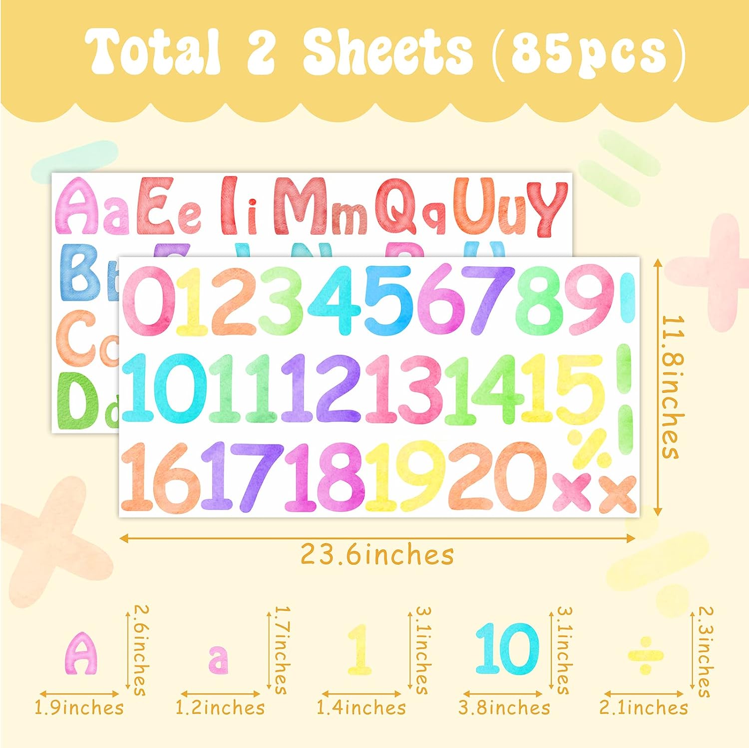 Number Alphabet Wall Decals Letters Wall Decal Alphabet ABC Learning Stickers Colorful / Watercolor