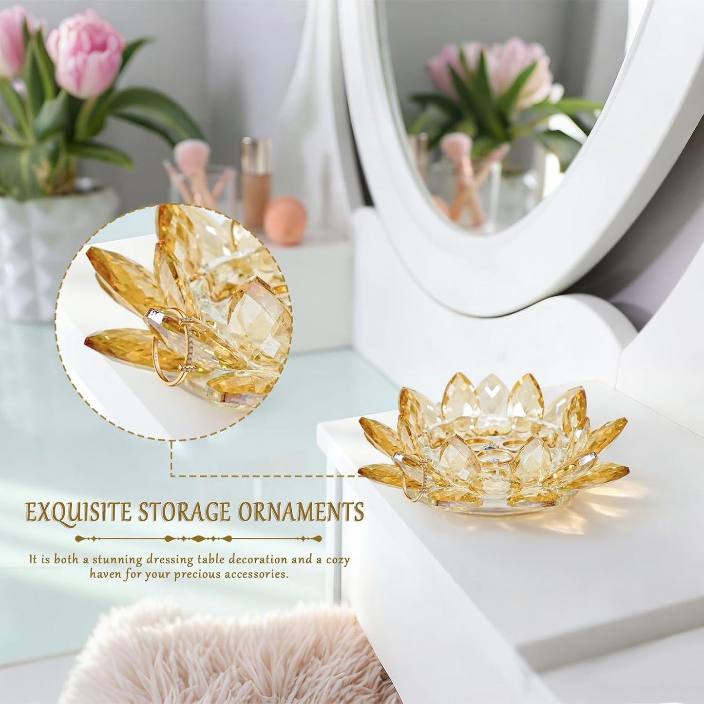 Crystal Flower Jewelry Tray / 6.3" - Gold / Set of 2