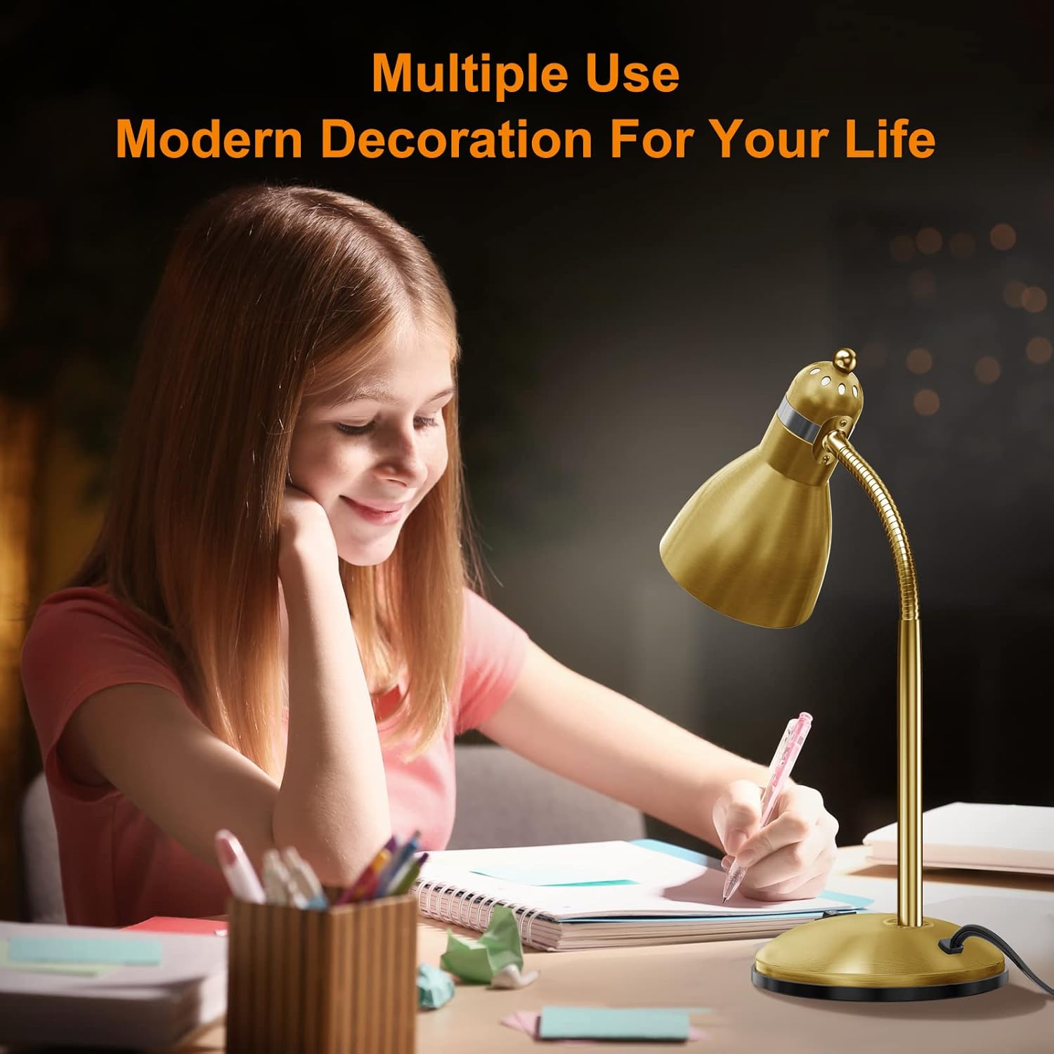LEPOWER Metal Desk Lamp, Adjustable GooseNeck Reading Light for Bedroom | Compact & Sturdy, Space-Saving for Bedside &