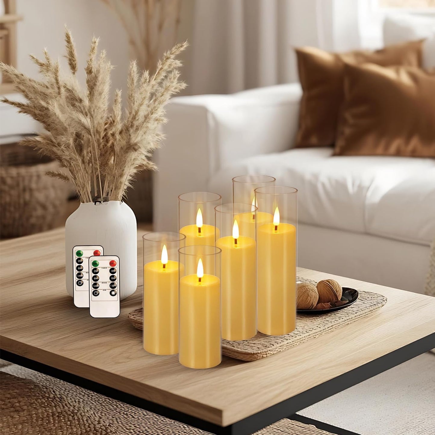 YOROXRG Flickering Flameless Candles Battery Operated with Remote and 2/4/6/8 H Timer Plexiglass LED Pillar Candles