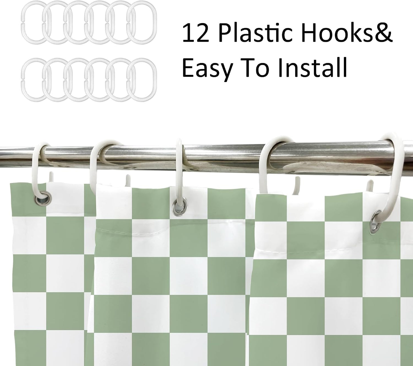 Sage Green White Checkered Shower Curtain L Abstract Y2K / 02 Green White / 72"W x 72"L / 72 x 72