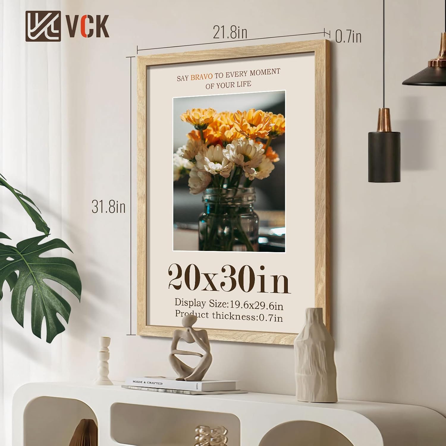 VCK 20x30 Poster Frame Set of 3, Natural Solid Wood, Wall Hanging | Wide Border, Light Woodgrain, Shatterproof