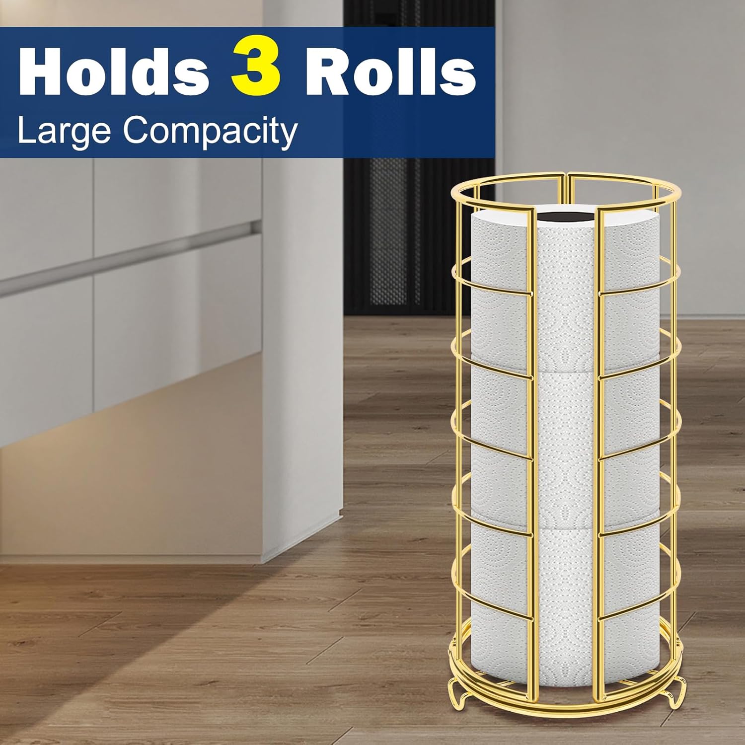 NearMoon Toilet Paper Organizer Stand, Free Standing 3 Rolls Tissue Storage, Metal Bathroom Accessory, Rustproof Toilet
