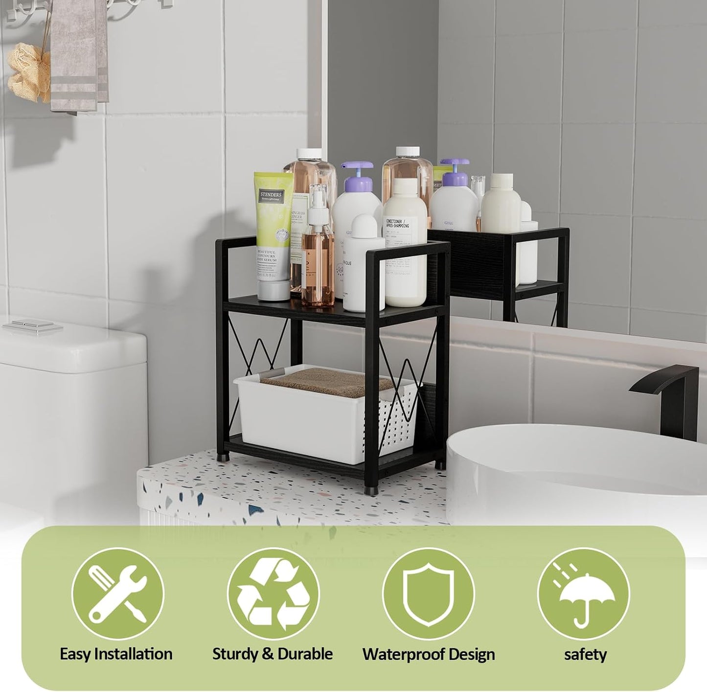 Aduanbang Coffee Bar Accessories Organizer, Seasoning Organizer, 2 Tier Wooden Kitchen Counter Shelf, Coffee Organizer