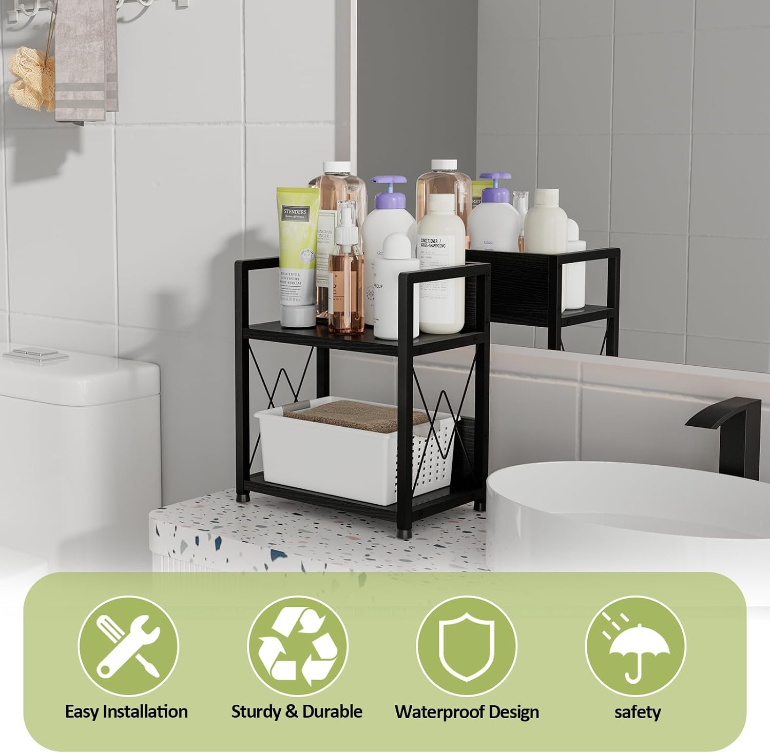 Aduanbang Coffee Bar Accessories Organizer, Seasoning Organizer, 2 Tier Wooden Kitchen Counter Shelf, Coffee Organizer