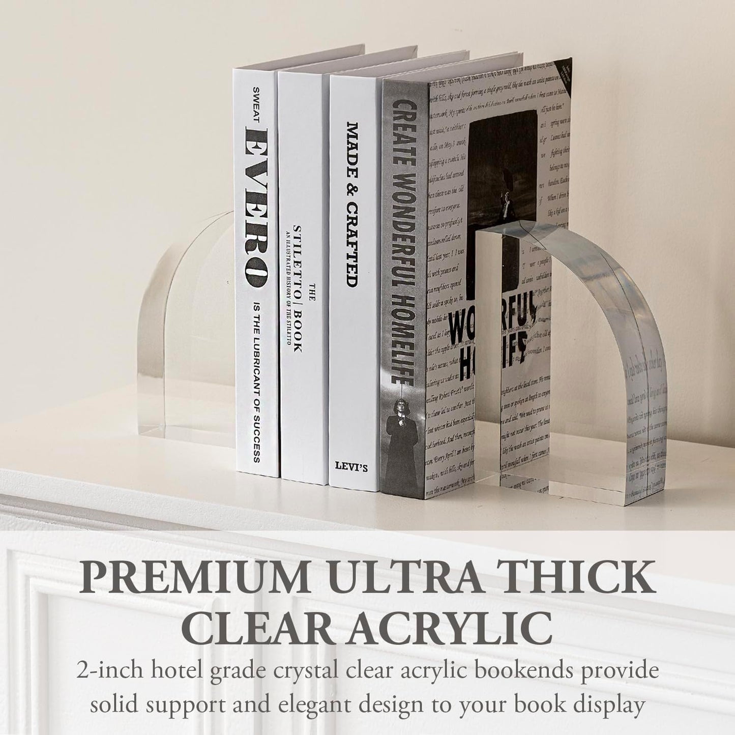 Modern Acrylic Bookends in Arc Quadrant Shape / Clear
