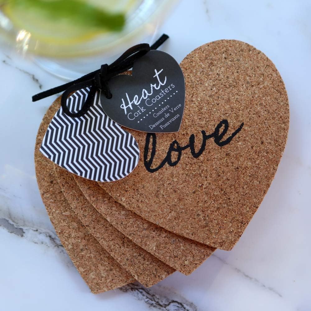 Heart Cork Coaster Table Décor or Party Favors / 4 Sets / Set of 4