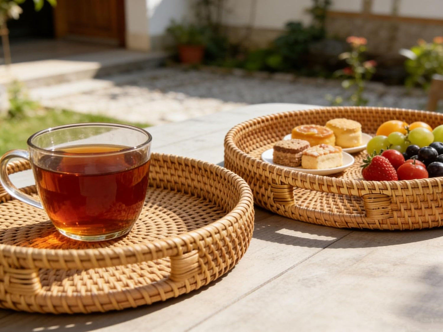 Round Rattan Trays / Natural / Set of 2
