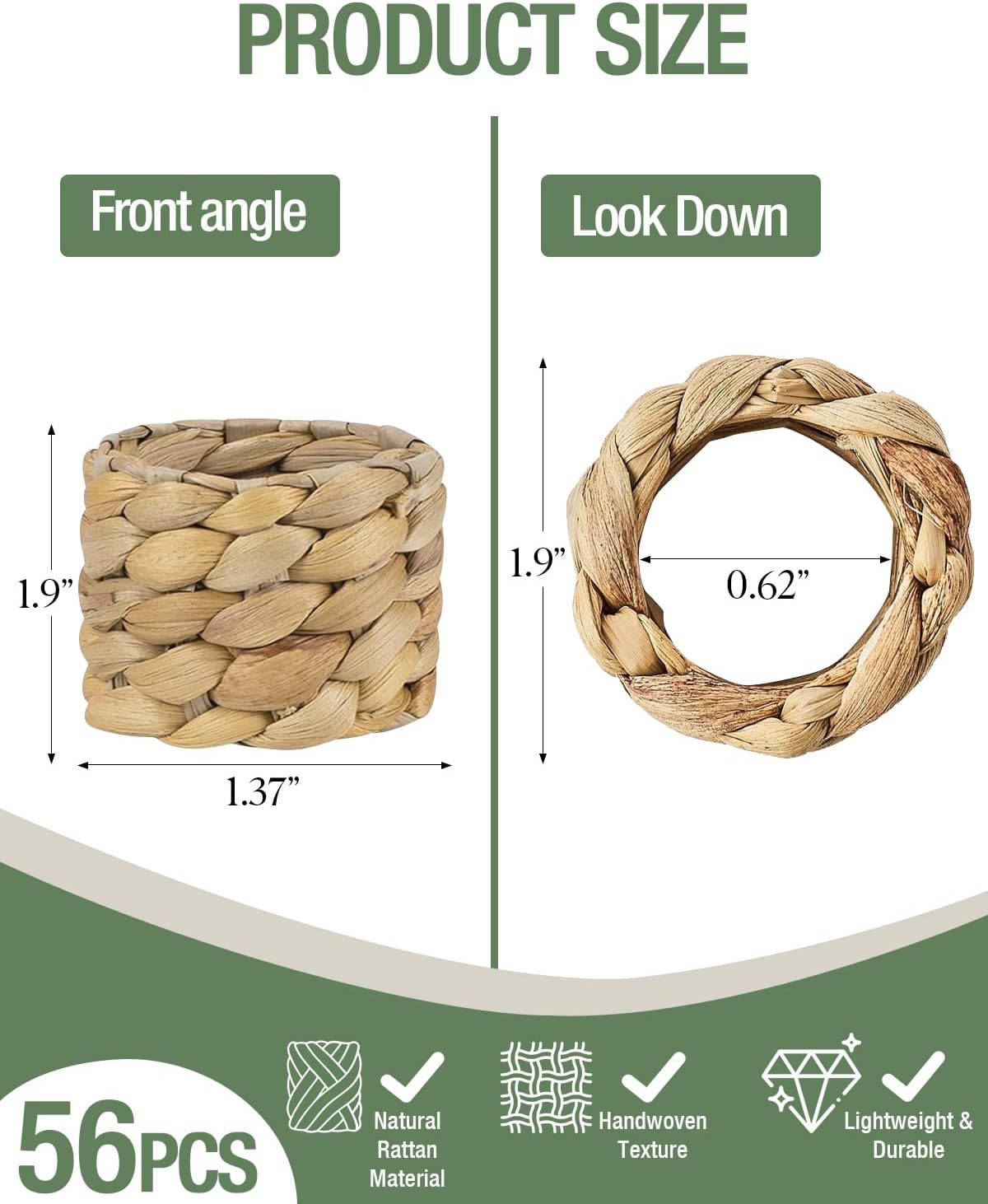 Woven Wicker Napkin Holders Bulk / Natural / Set of 56