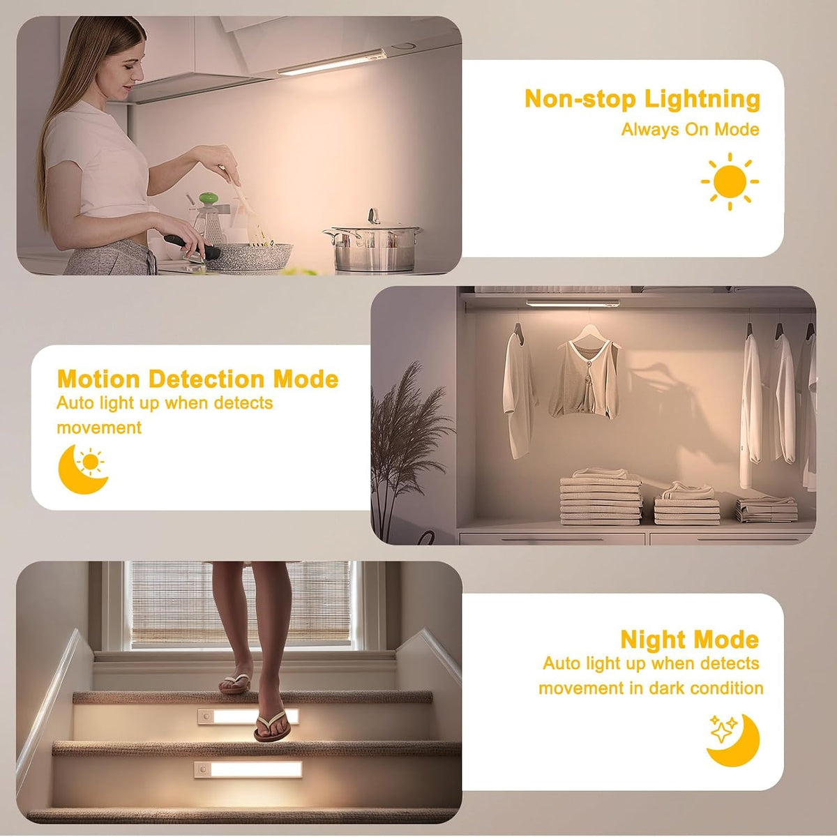 Onforu 13.8" Under Cabinet Lighting, 2700mAh USB-C Rechargeable, Motion Sensor Under Cabinet Lights with 3 Color &