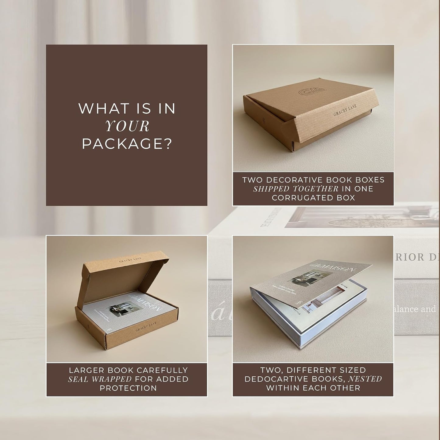 Linen Faux Book Storage Boxes / Set of 2