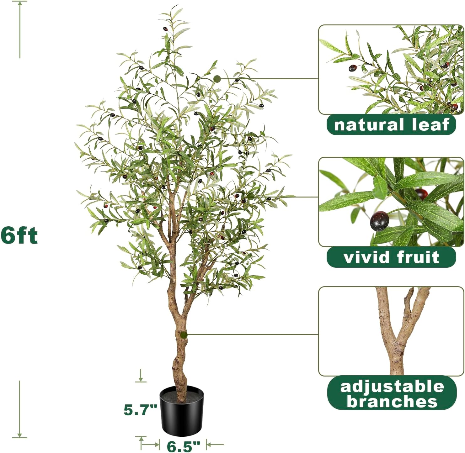 Planter Olive Branches and Realistic / Natural / 6 Inch