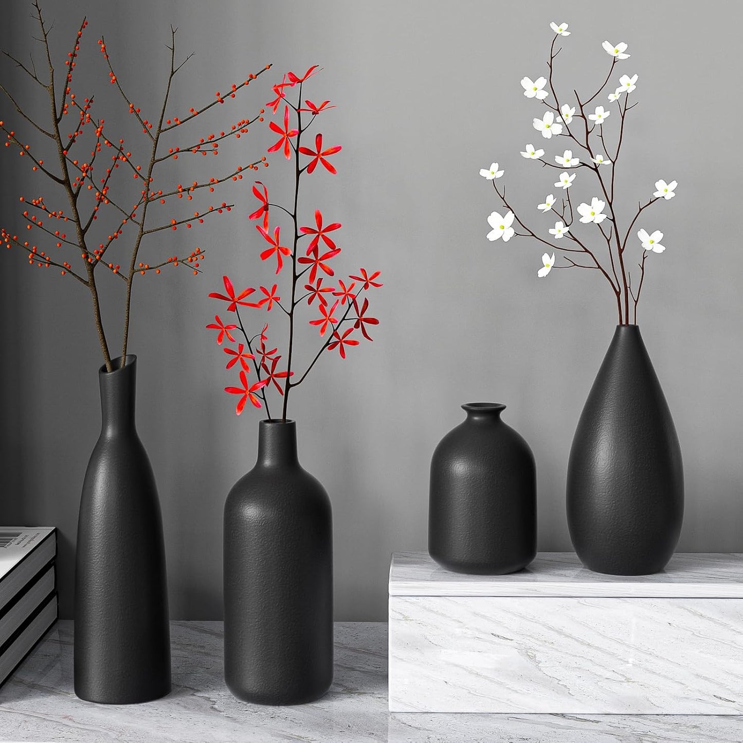 Black Ceramic Vase / Black*4 / Set of 4