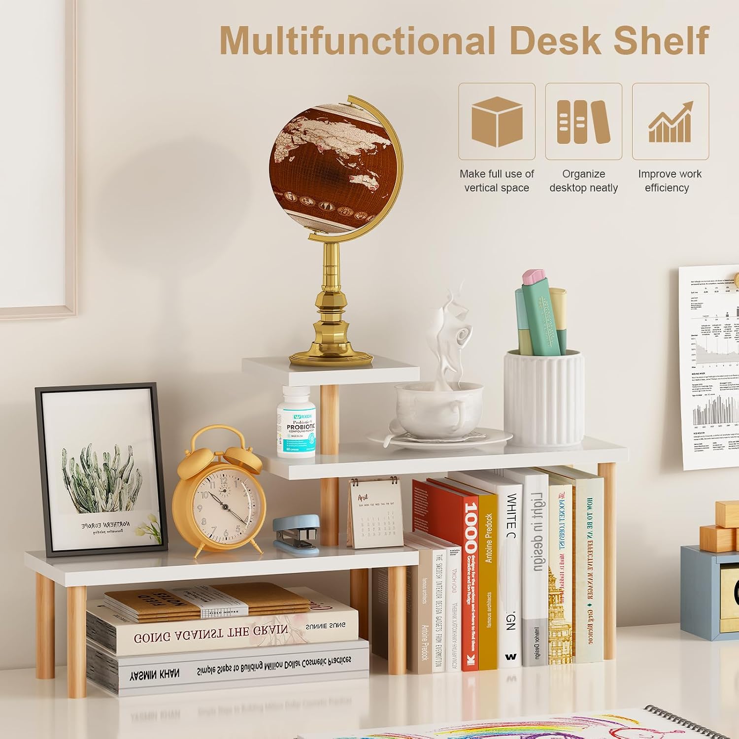 Small Plant Stand Shelf ,3 Tiers Wood Long Desktop Flower Pot Holder | Plant Shel for Window Sill,Table ,Countertop