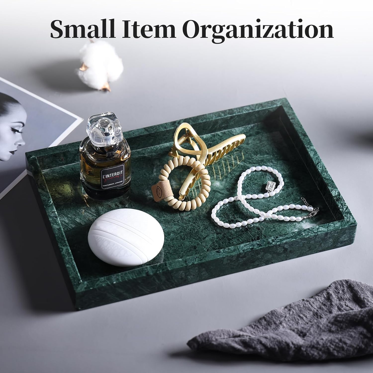Storage Trays / Real Natural Marble Tray / 12 x 8 x 1.2 / Dark Green