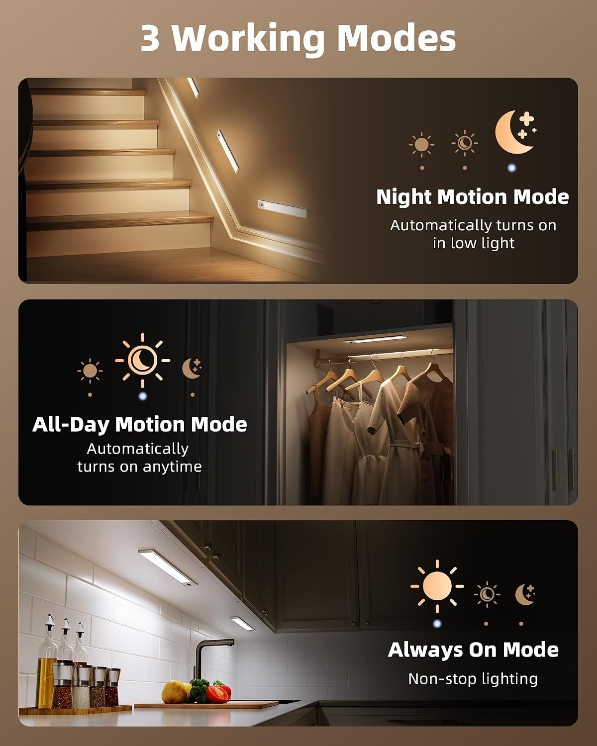 EZVALO 4-Pack Under Cabinet Lights, 2400mAh Rechargeable Motion Sensor Light Indoor, Wireless Closet Lights, with 3