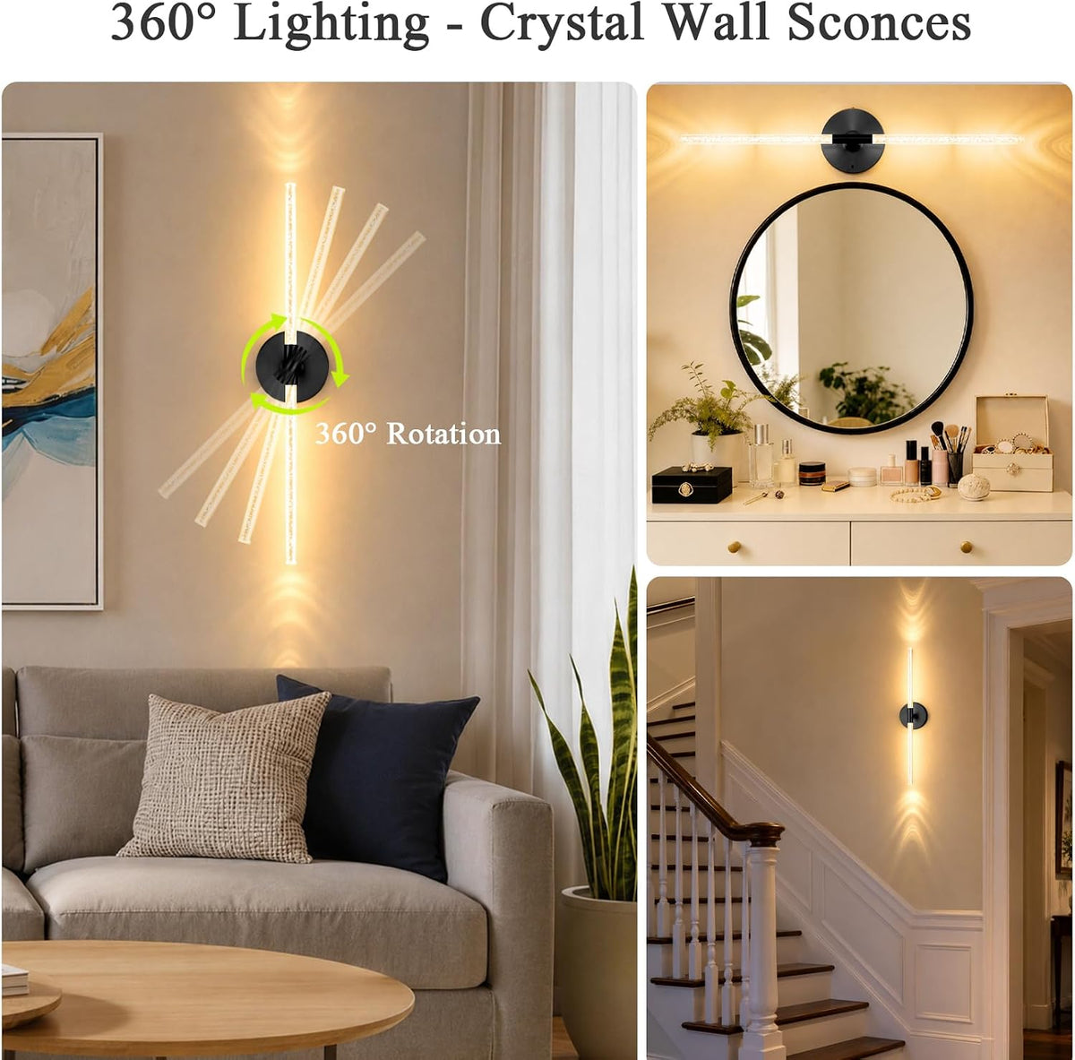 10000mAh Battery Operated Wall Sconce Lights Set of 2(Black,Bubble Crystal) | Rechargeable Wireless Wall Lights, Touch