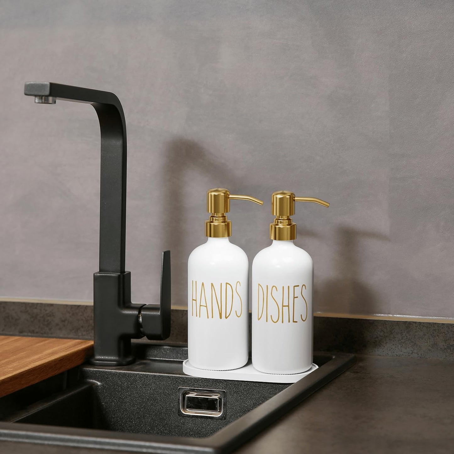 MOMEEMO Kitchen Soap Dispenser Set, White | Contains Dish and Hand Soap Dispenser, Suitable for Kitchen Counter Decor