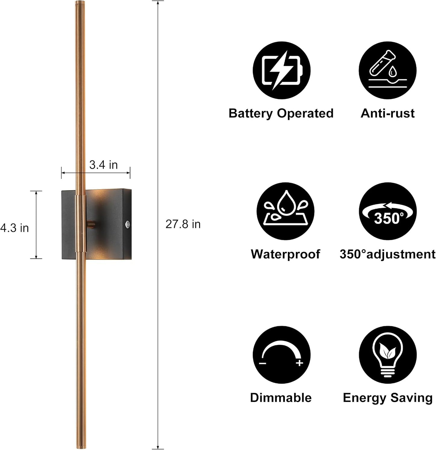 15800 mAh Battery Operated Wall Sconces with Remote Control, Dimmable Wall Sconces Set of Two 3000K LED Matte Black and