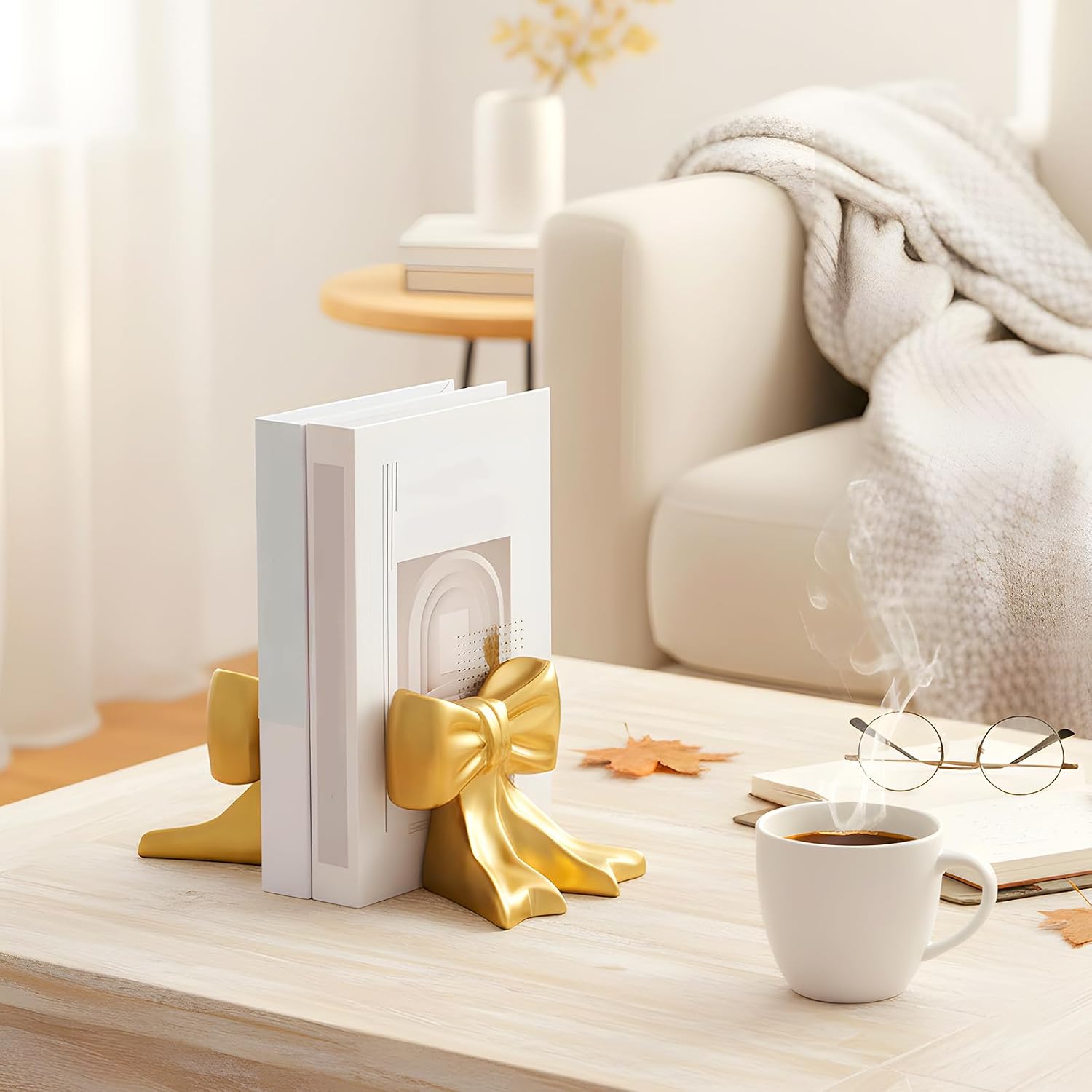 Bow Bookends Ceramic Book Ends Decorative Book Stand Bow Sculpture Statues / Gold / Set of 2