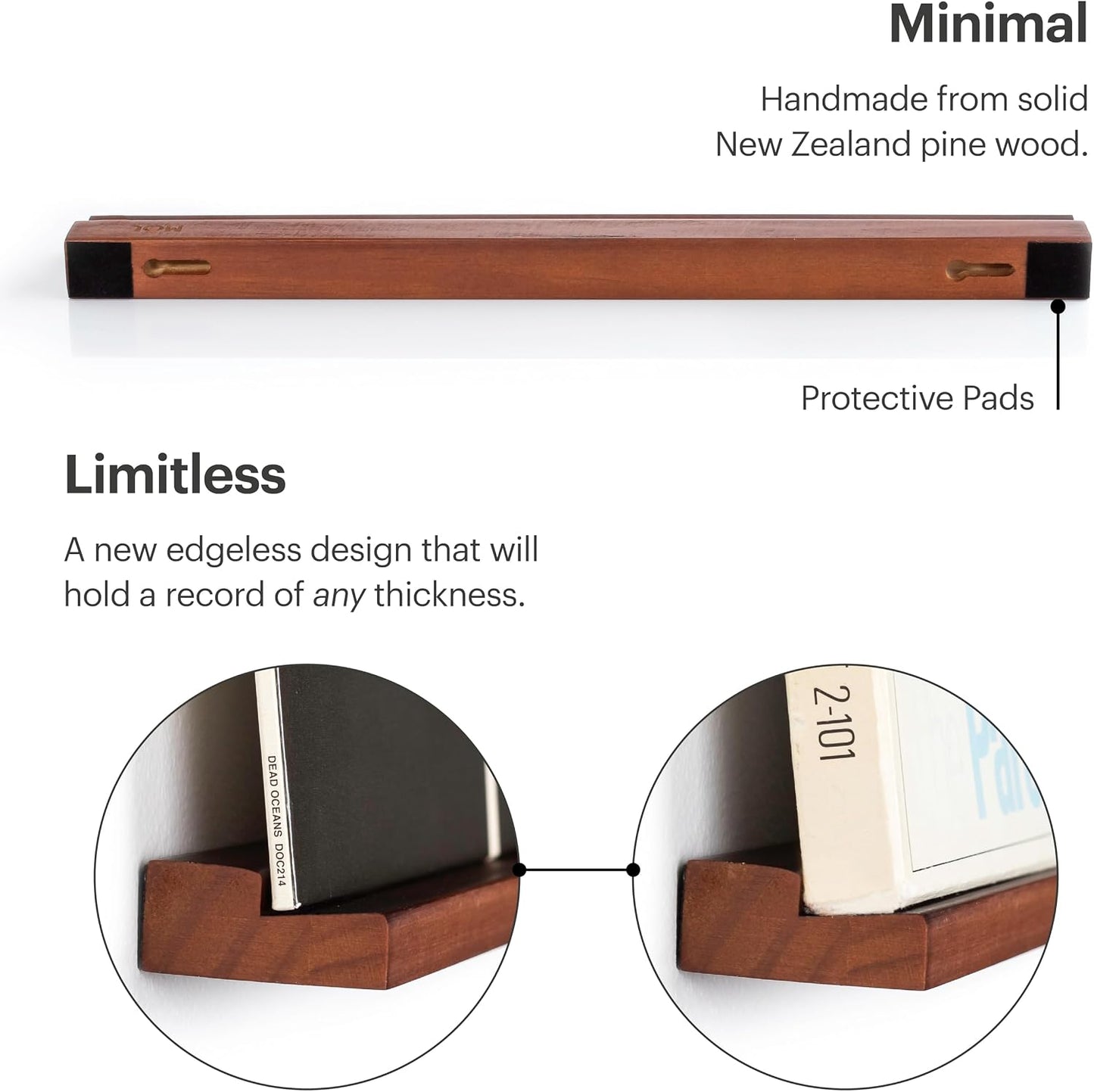 Vinyl Record Wall Mount - 3 Elegant Display Ledges Made from Solid Wood - These Vinyl Record Shelf Will Hold Records of