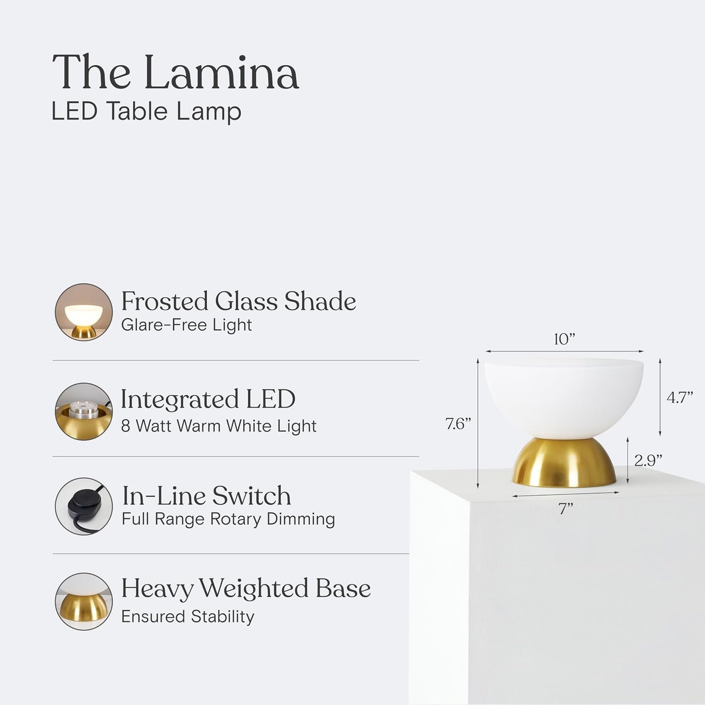 Brightech Lamina LED Table Lamp - Small 10 Inches Modern Bedroom Lamp - Bright Mini Reading Desk Lamp with Dimmable