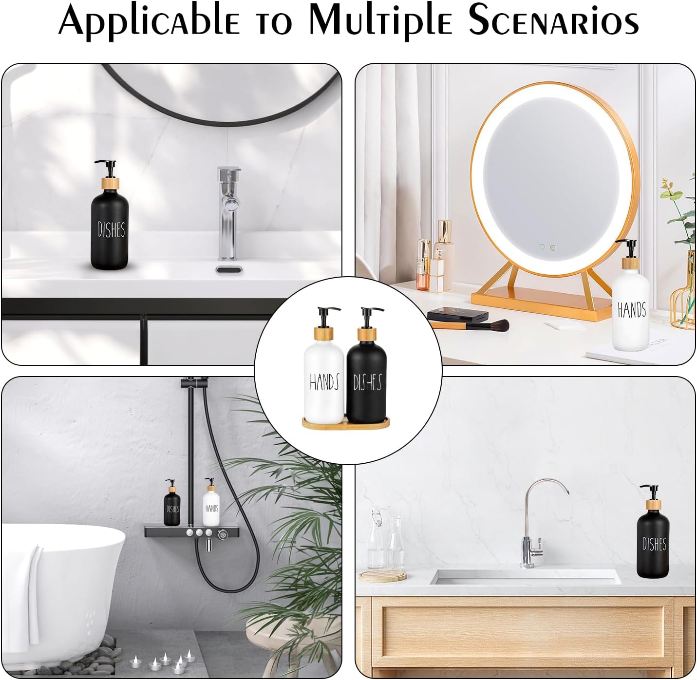 Arktek Glass Soap Dispenser Set with Tray, 2 Pack Hand and Dish Soap Dispenser Set for Bathroom and Kitchen Bottle
