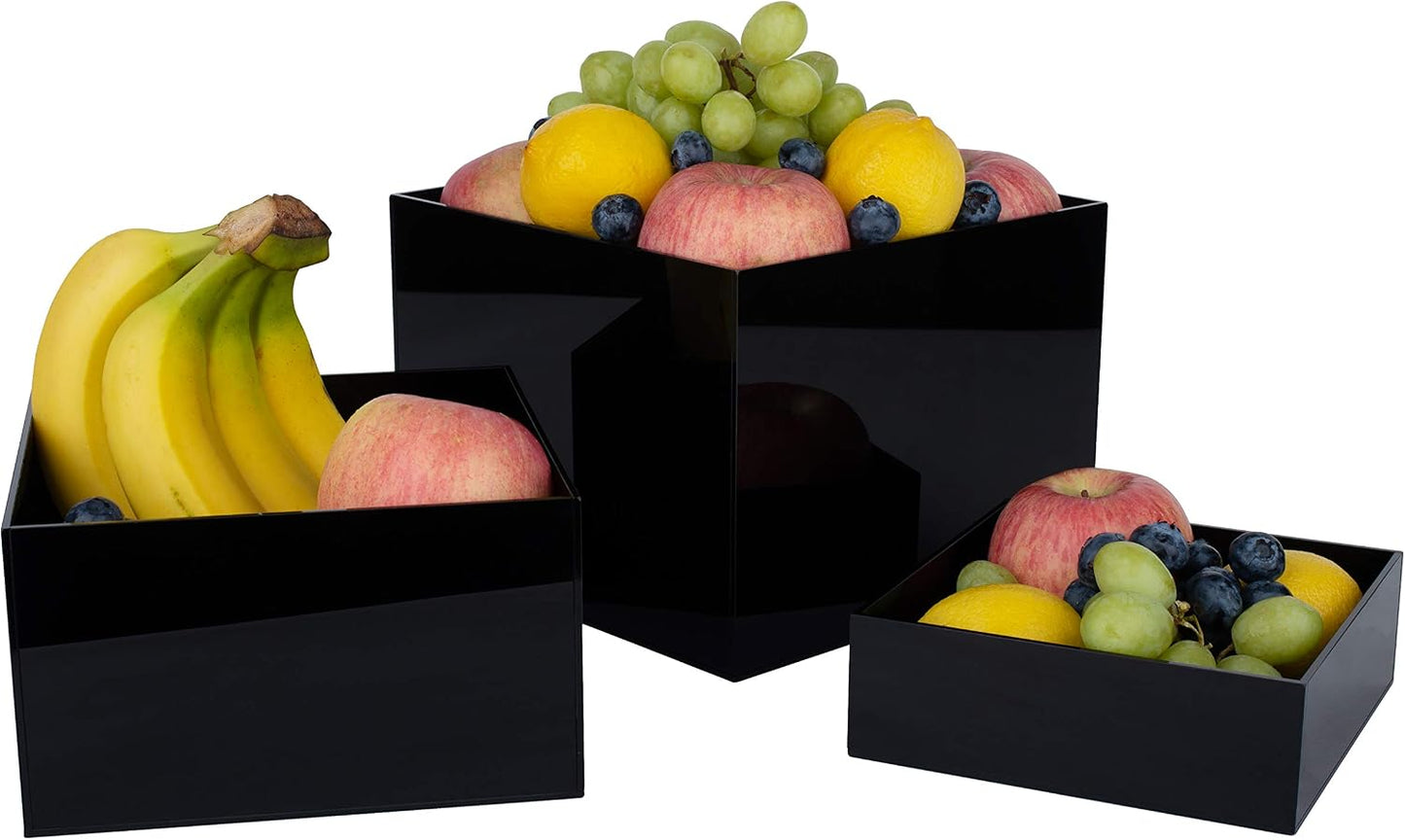 Red Co. Set of 3 Glossy Black Acrylic Cube Display Nesting Risers with Hollow Bottoms - 2 Pack