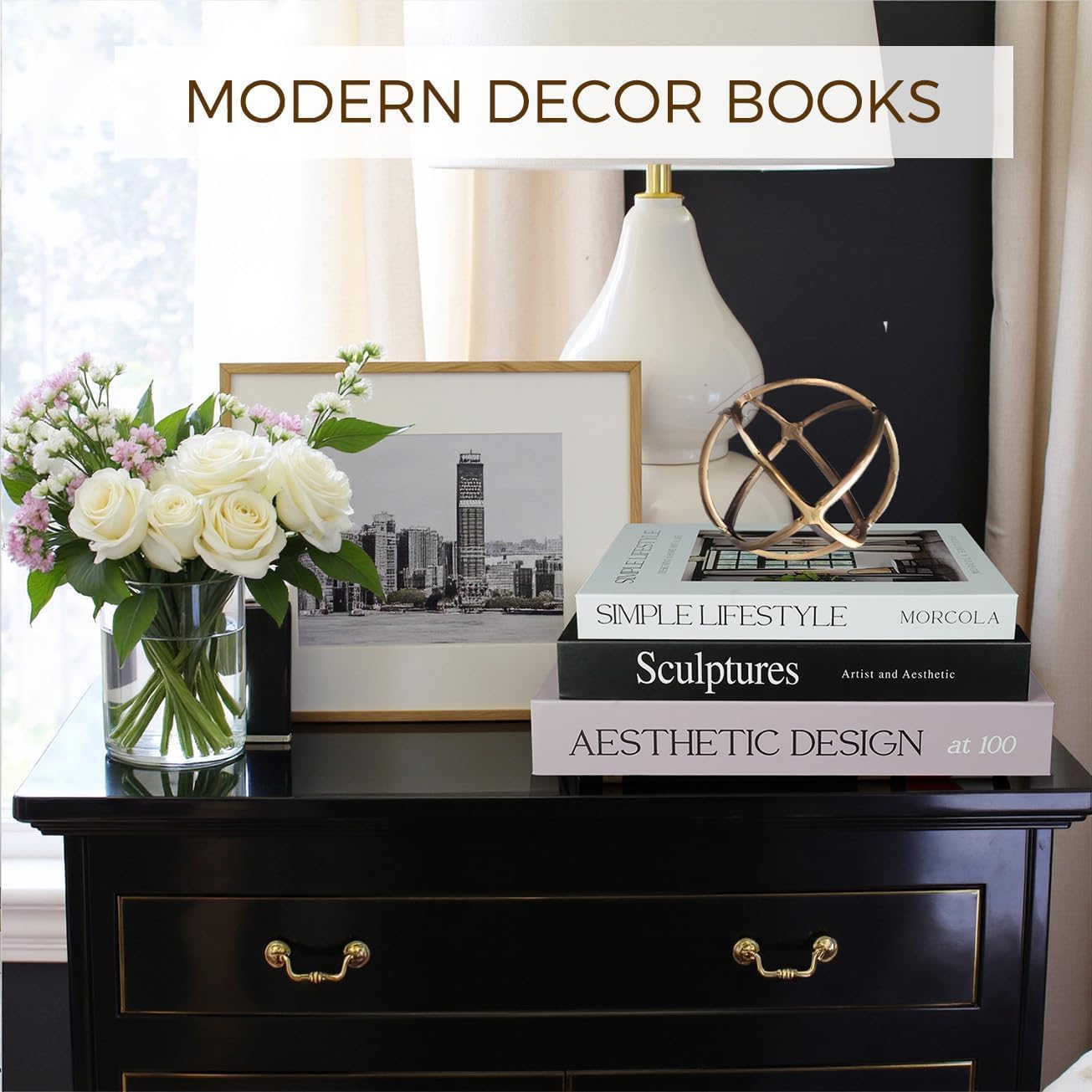 Mid Century Modern Faux Decor Book for Decoration / White / Set of 3