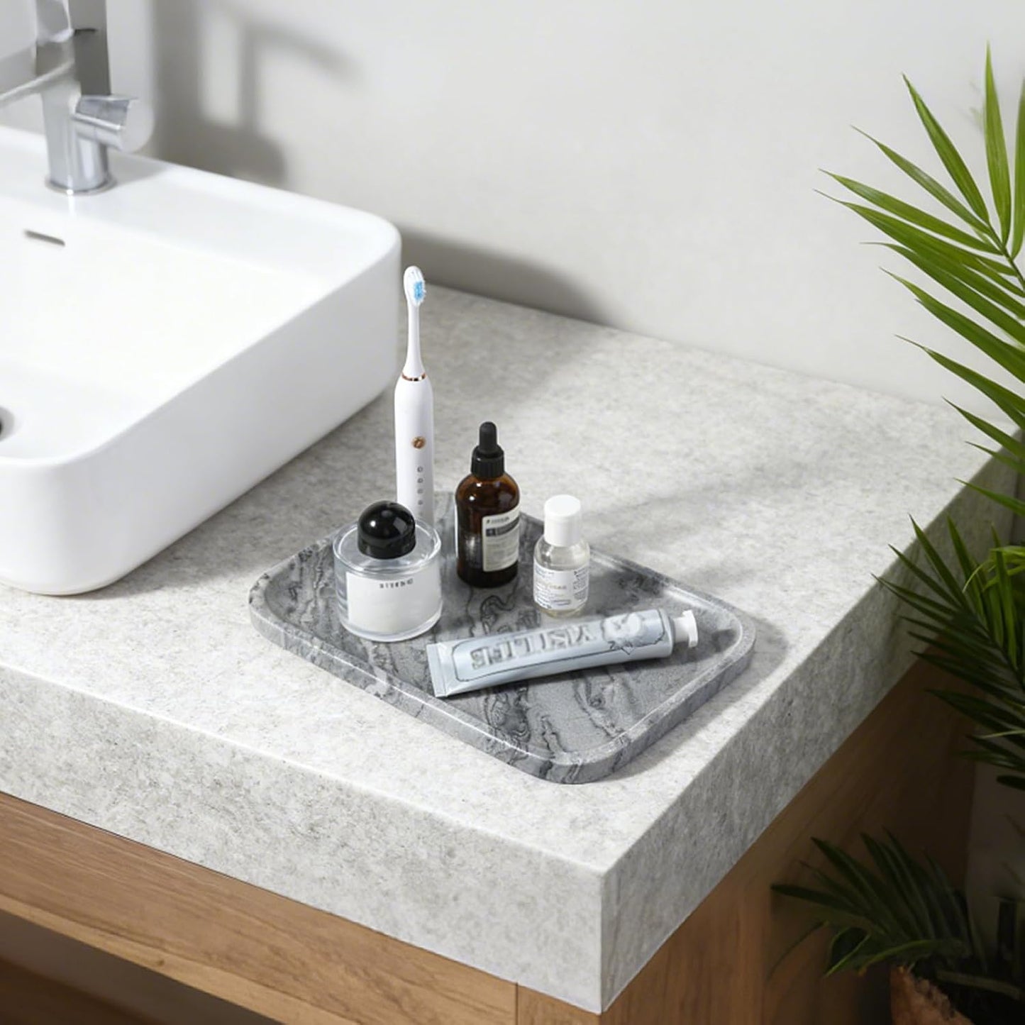 Marble Tray / Natural Marble Vanity Tray for Countertop Bathroom Kitchen Dresser / Gray / 12 x 8