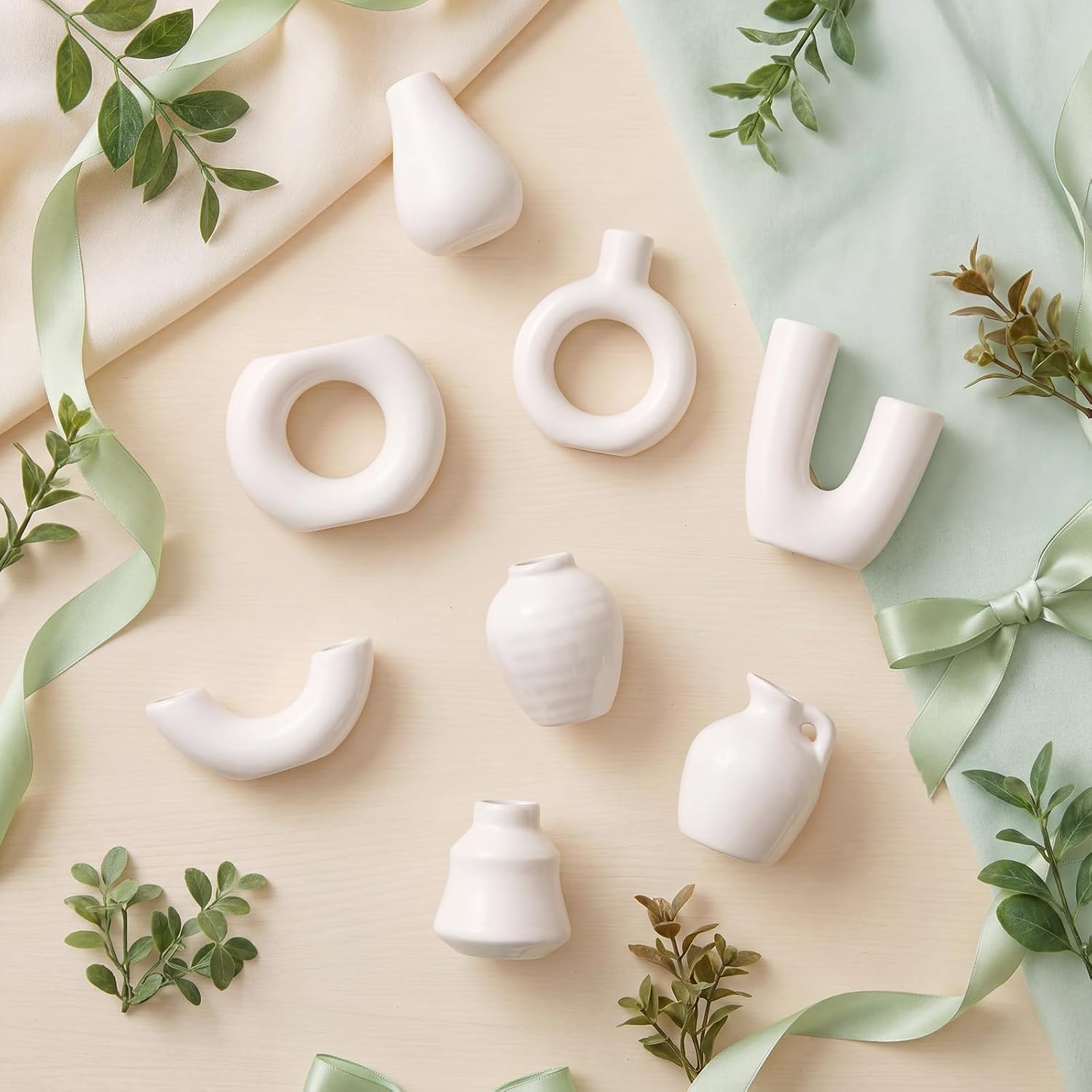 Small Ceramic Vase Fridge Magnets / White / 2.36 Inch / Set of 8