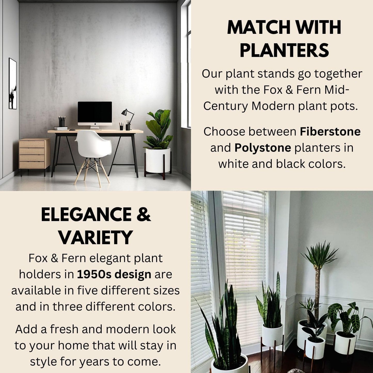 Fox & Fern Mid Century Plant Stands for Indoor Planters, Bamboo, 14.9 Inch | Plug In Design, Holds 200 lbs, Two High