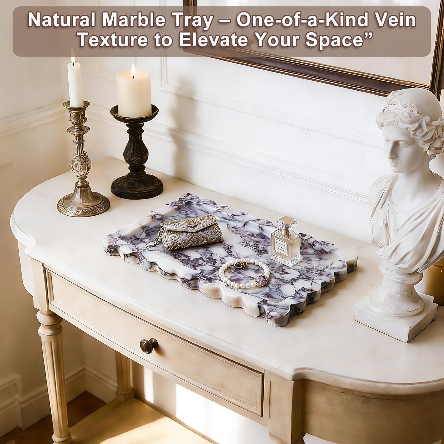 Genuine Calacatta Viola Scalloped Marble Tray / 13.8 x 7.9 x 0.7 / Square