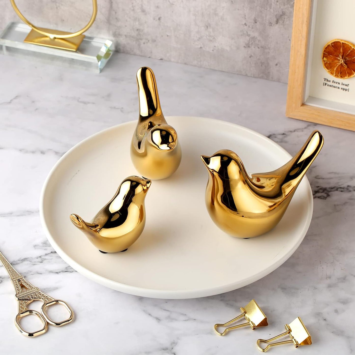 Bird Decor Figurine Ceramic Bird Statue Small Modern Figurines Home Decor / Gold / Set of 3