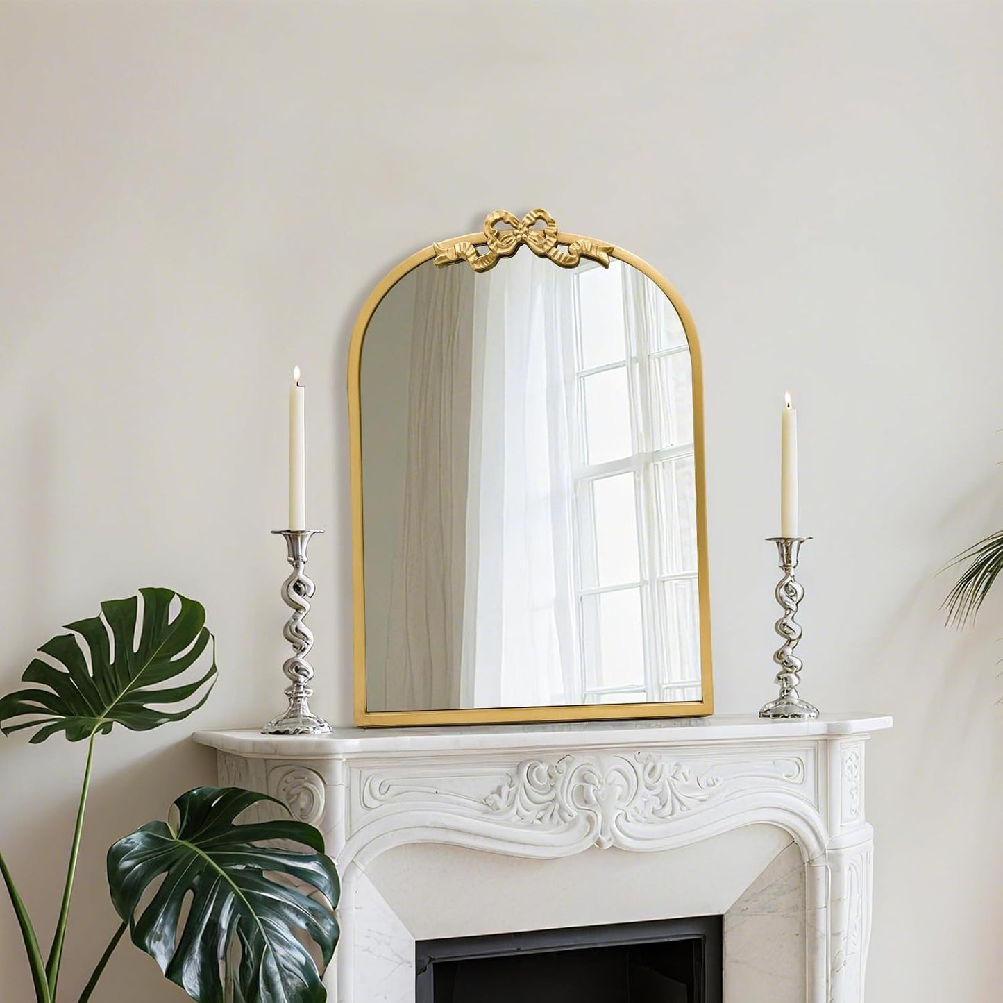 Metal Frame / Vintage Bow Mirror / Arched / 27"L x 19"W / Gold / 27 x 19