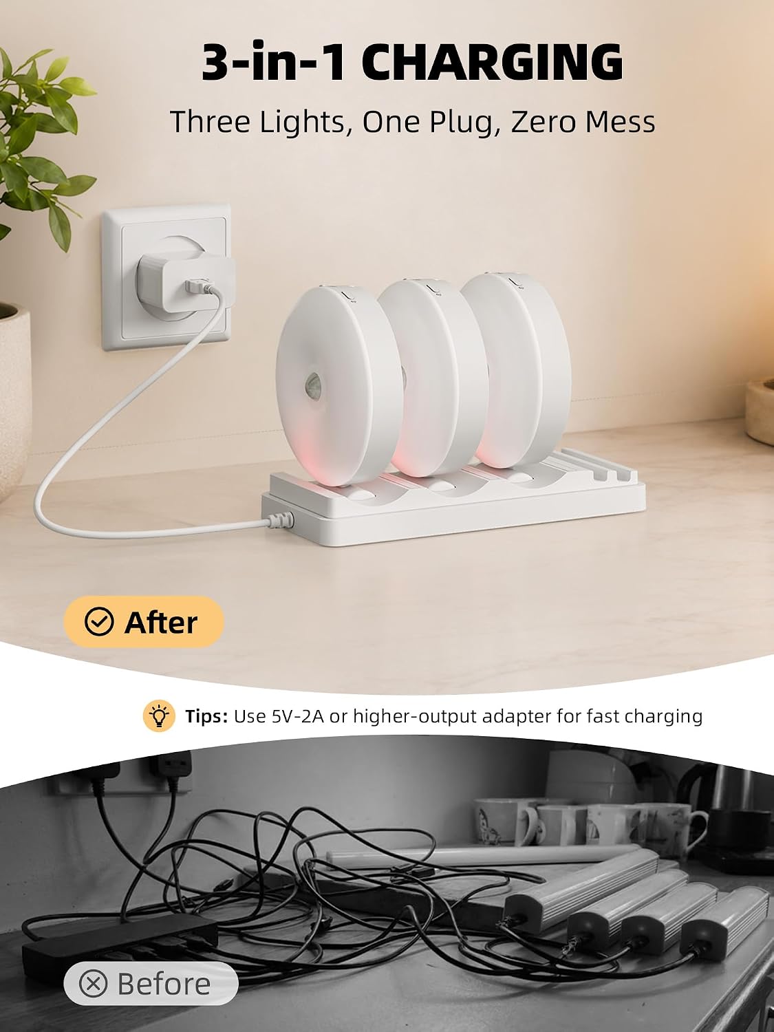 EZVALO RGB Puck Lights with Charging Station, Motion Sensor Cabinet Lights | 6-Pack with Remote, Rechargeable