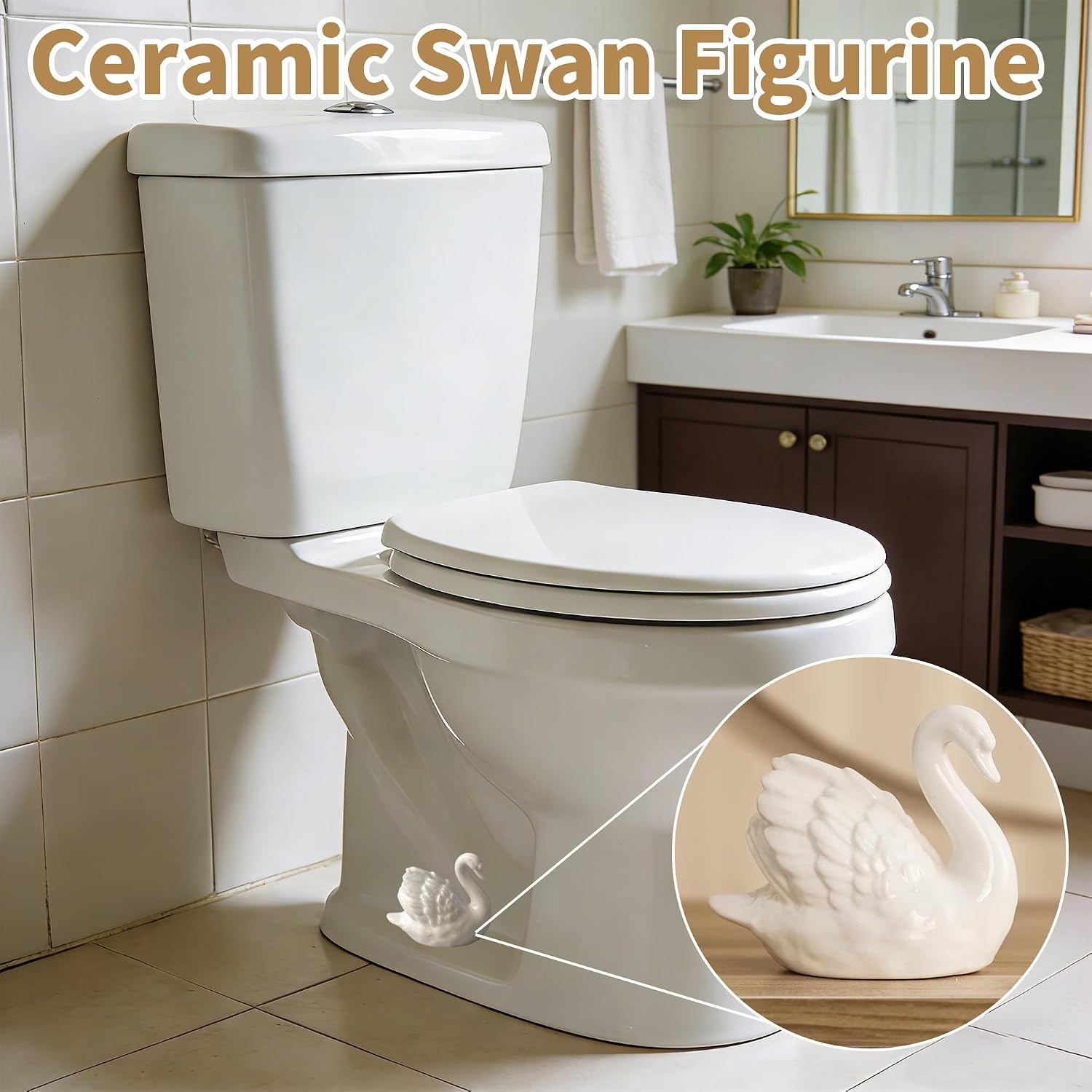 & White Ceramic Swan Figurine / Black