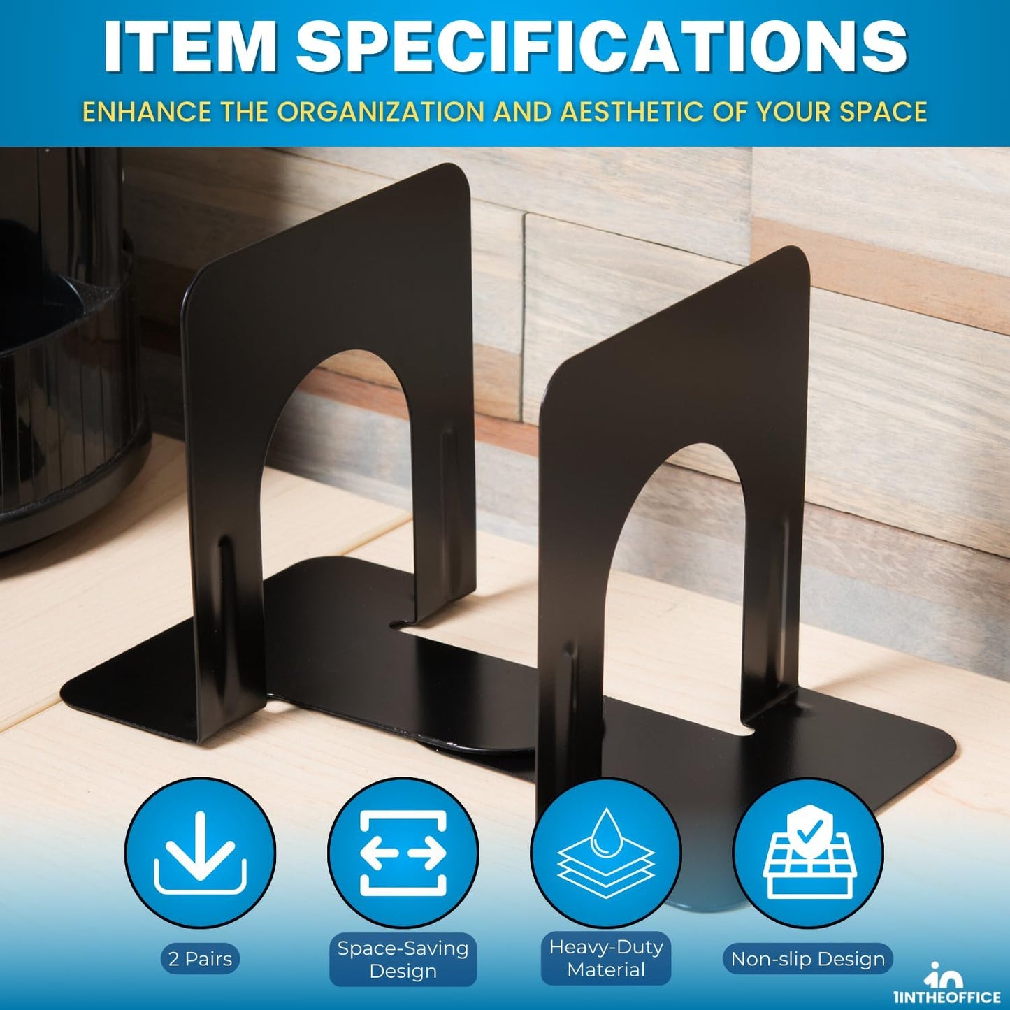 Metal Bookends / Bookends / Black / 4 x 4 / Set of 4