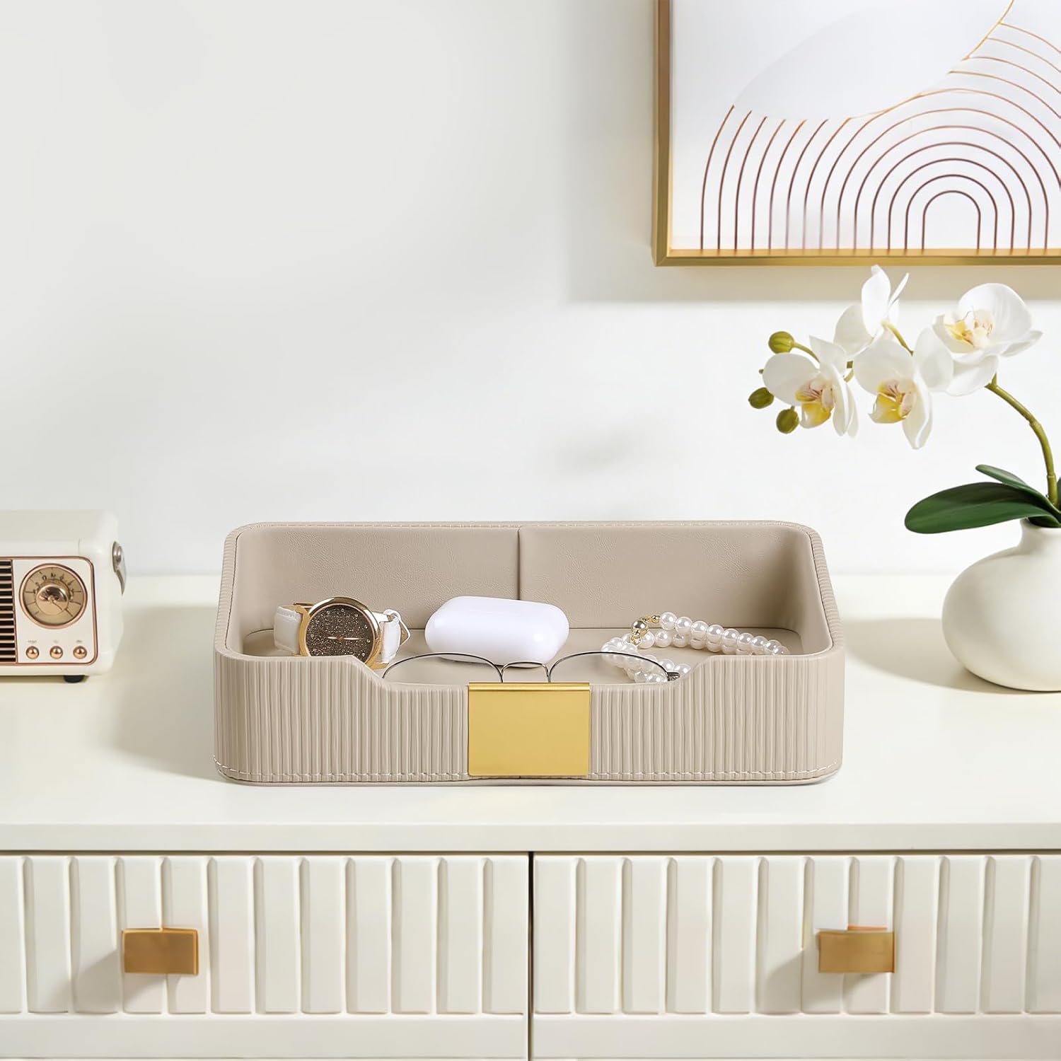 Valet Tray Desktop Storage Organizer / Beige