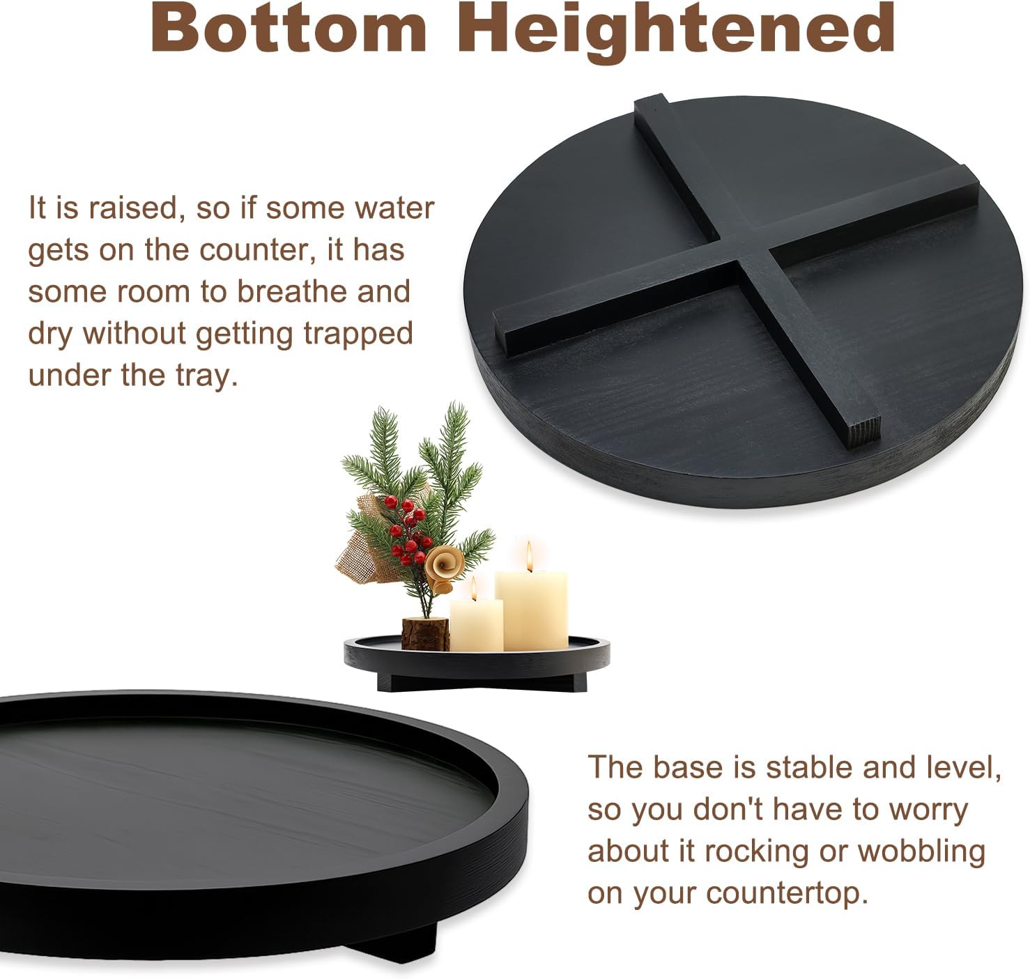 Decorative Wooden Tray / Black / Set of 10