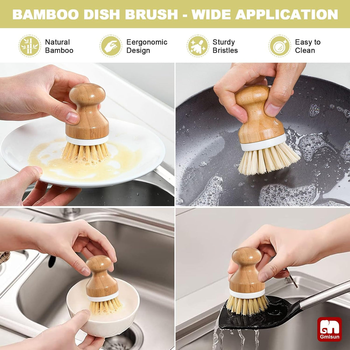 GMISUN Dish Soap Dispenser for Kitchen, 17 fl oz Dish Soap Dispensers with Ceramic Tray & Bamboo Brush & Gold Pump