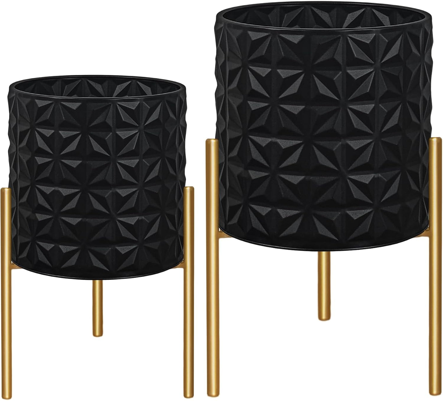 ARNIS Modern Planter Pots, Set of 2 Large Planters with Stand, Decorative Planters, Metal Pots with Drainage Holes for