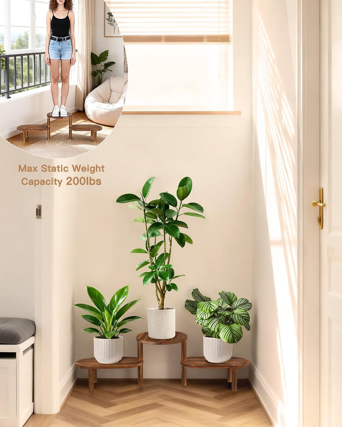 Corner Plant Stand Indoor, Adjustable Convex Round Flower Stand | Heavy Duty 3 Tier Long Plant Shelf Indoor, Deformed