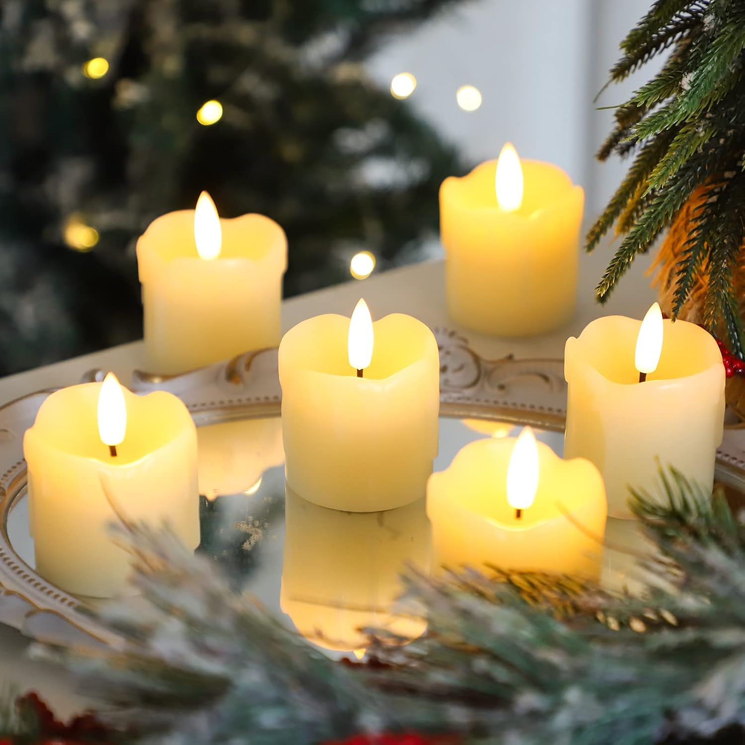 Lezonic Flameless Votive Candles Battery Operated with Remote and Timer, Pack of 6 (D:2" X H:2") LED Ivory White Long
