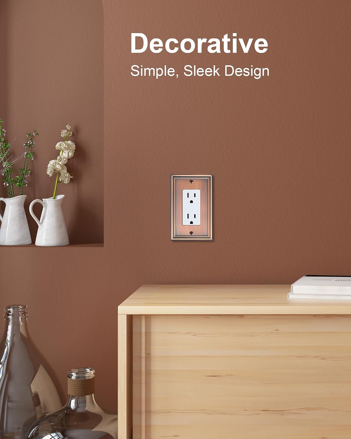 6-Pack Zinc Alloy Decorator Outlet Cover Plate, Solid Receptacle Cover | Decorative Switch Plates and Outlet Covers