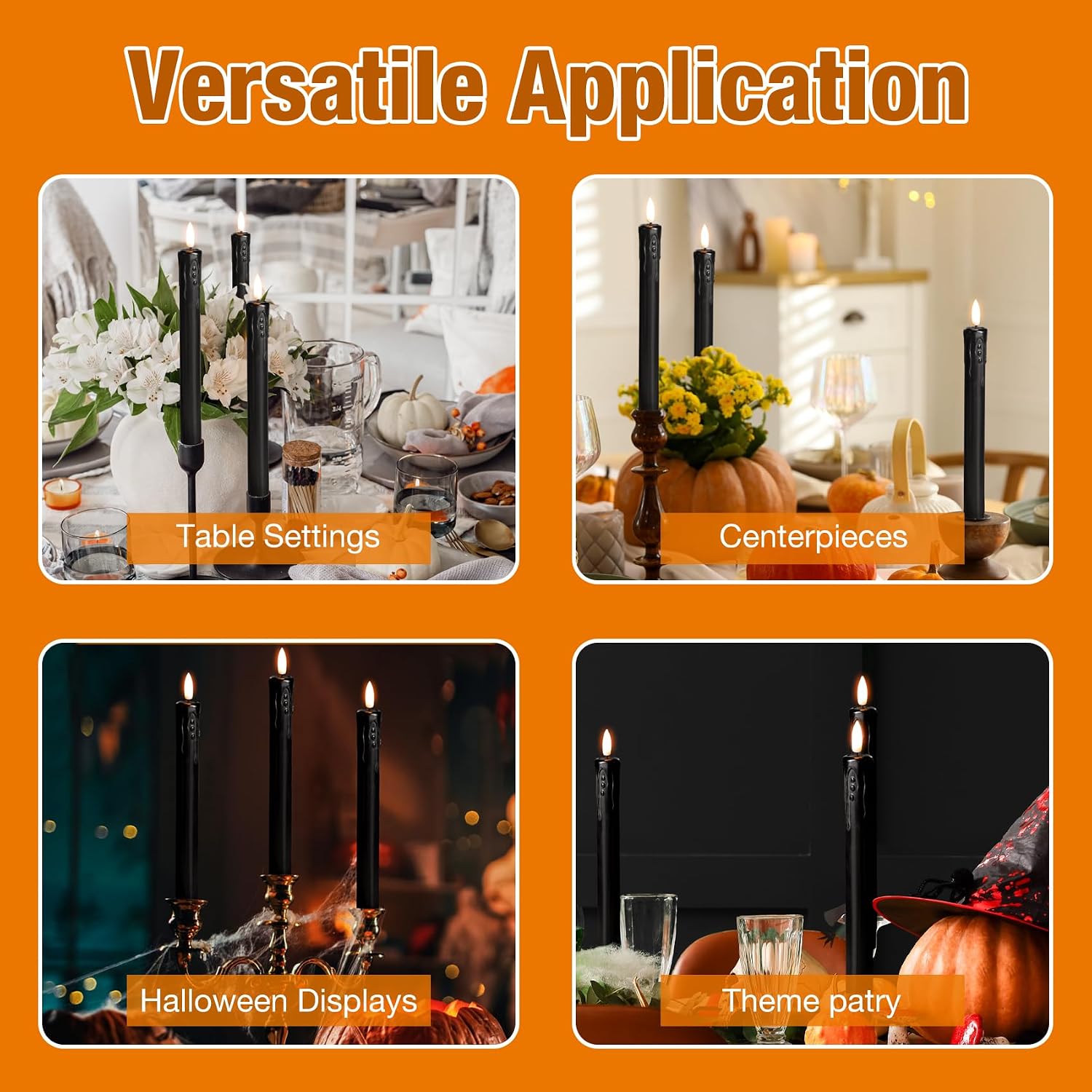Black Dripping Wax Halloween Flameless Taper Candles with Remote Set of 6 | Flickering LED Candlesticks, 2 AAA Battery