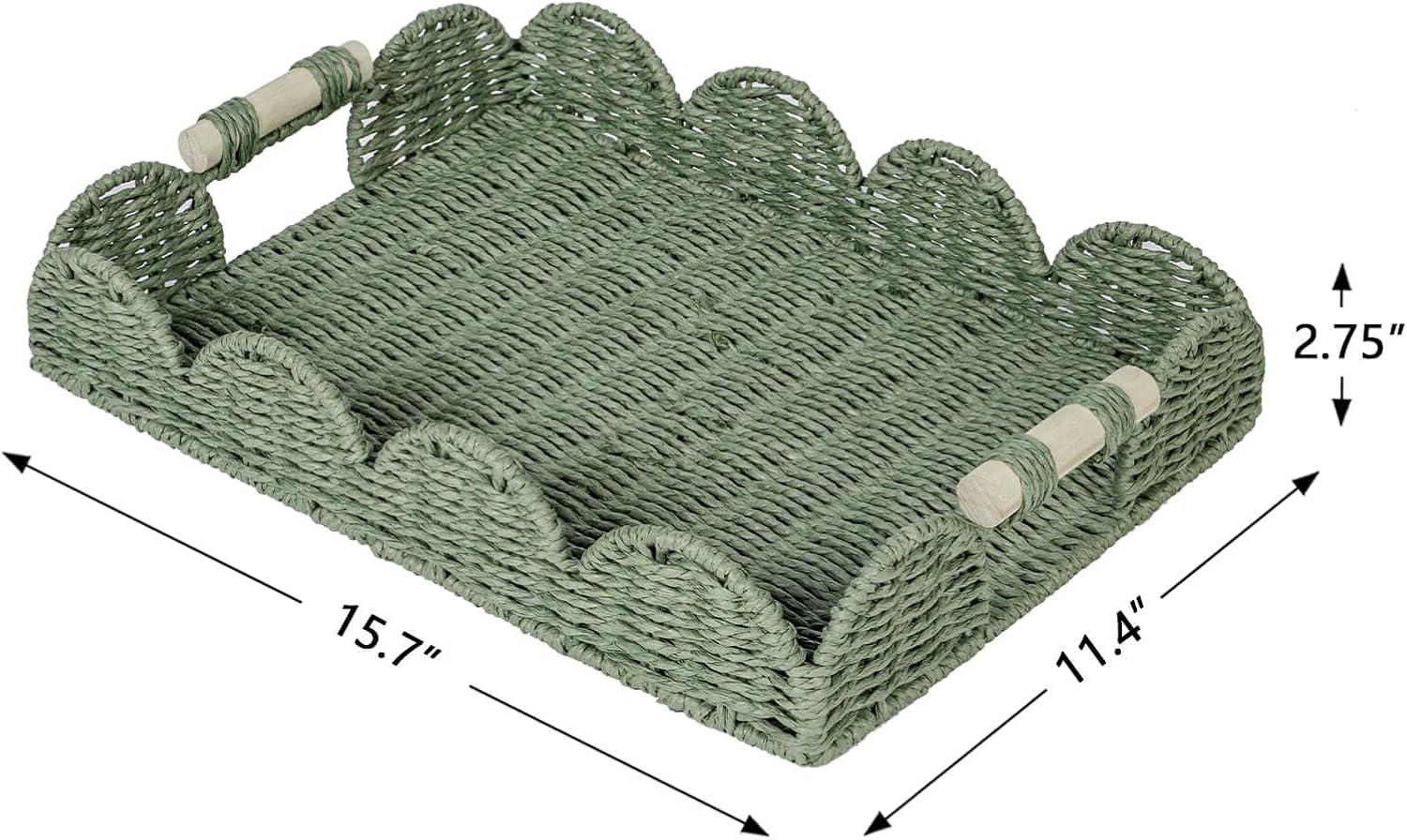 Rectangular Scalloped Decorative Centerpiece Tray / Green / 15.7 x 11.4 x 2.8