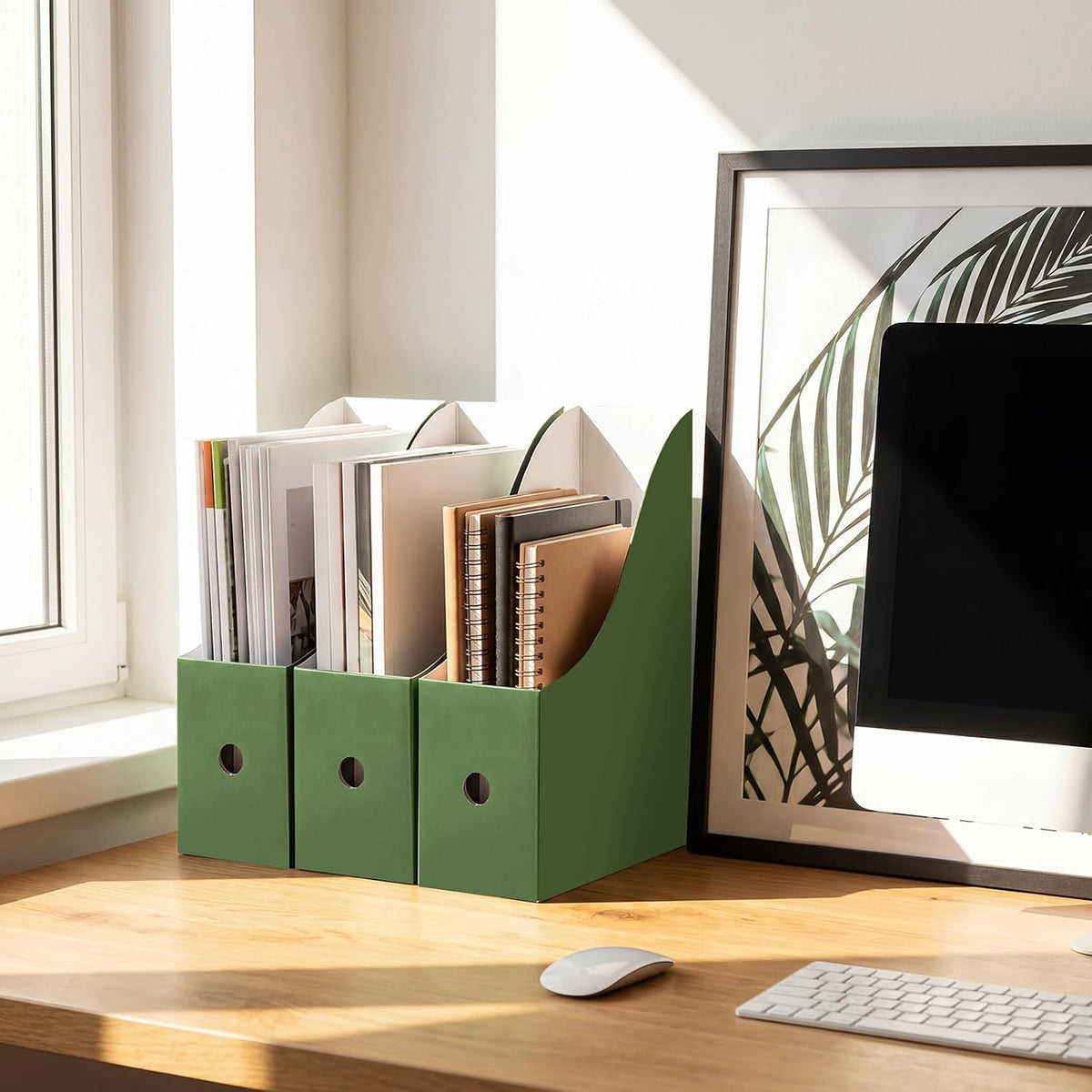 Thenshop 24 Pcs Magazine Files Cardboard Holders,Classic,Dark Green | File Organizer Foldable Paper Storage for Desk